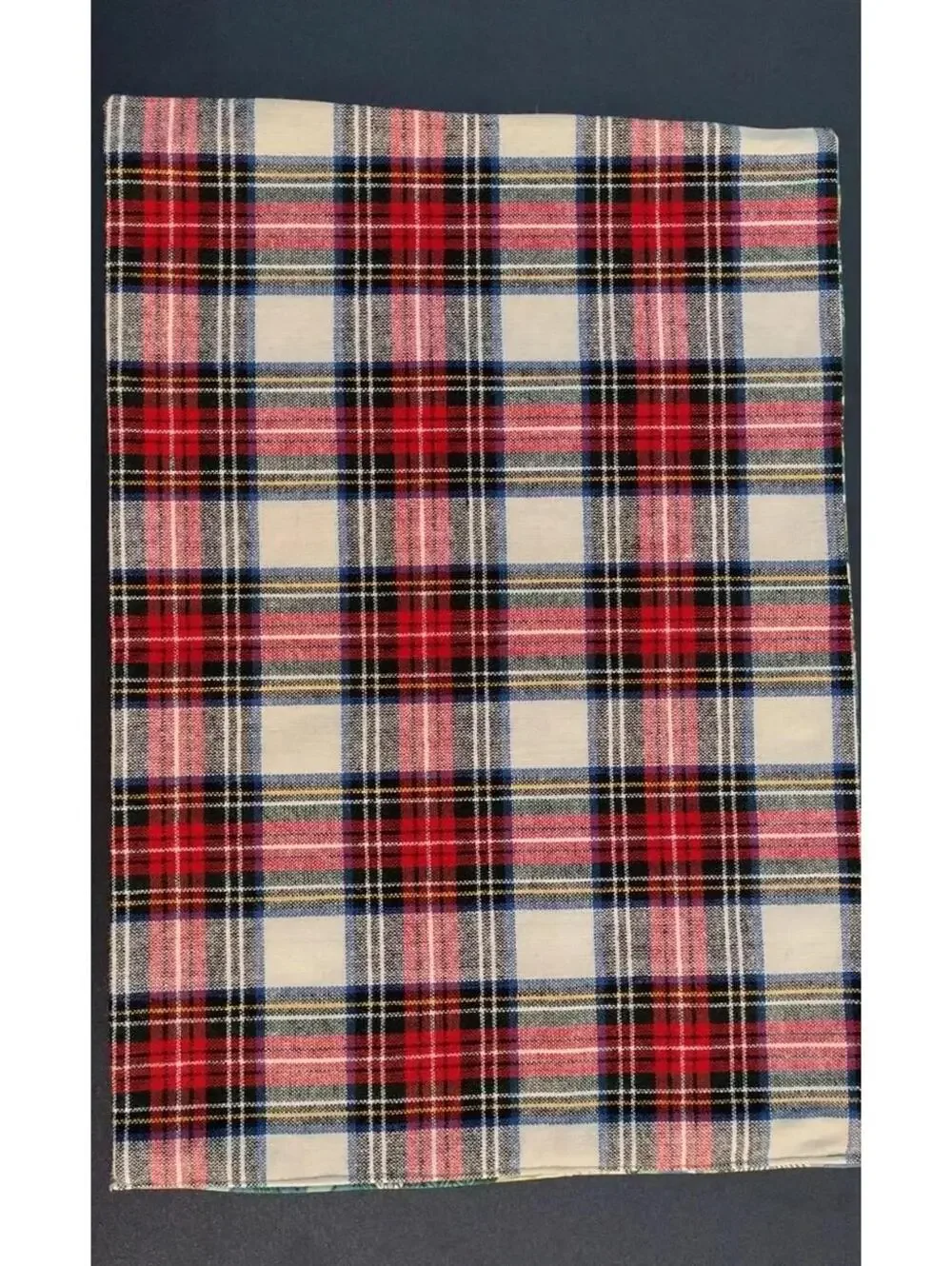 Vintage MCM 1960s Owl Placemat Mushroom RED TARTAN PLAID Linen 19 x 13 inches
